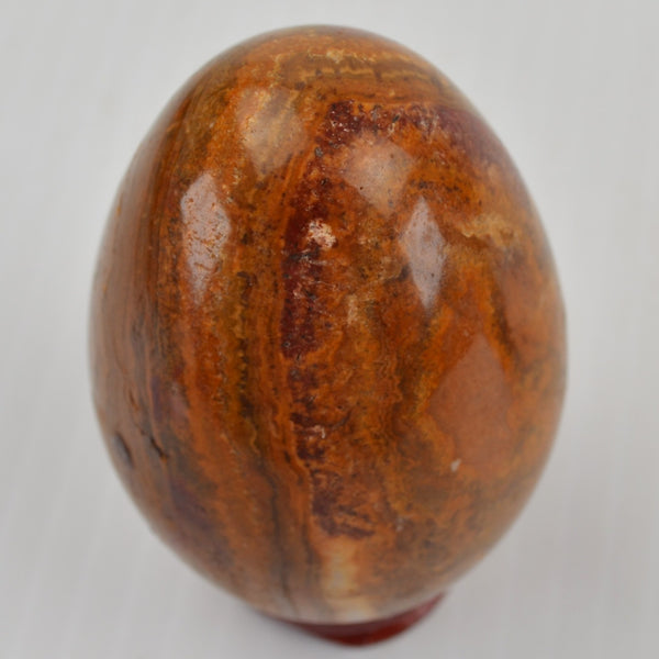 Vintage Alabaster Marble Stone Eggs Polished Brown Swirls Set of 2 w/ Stands 3"