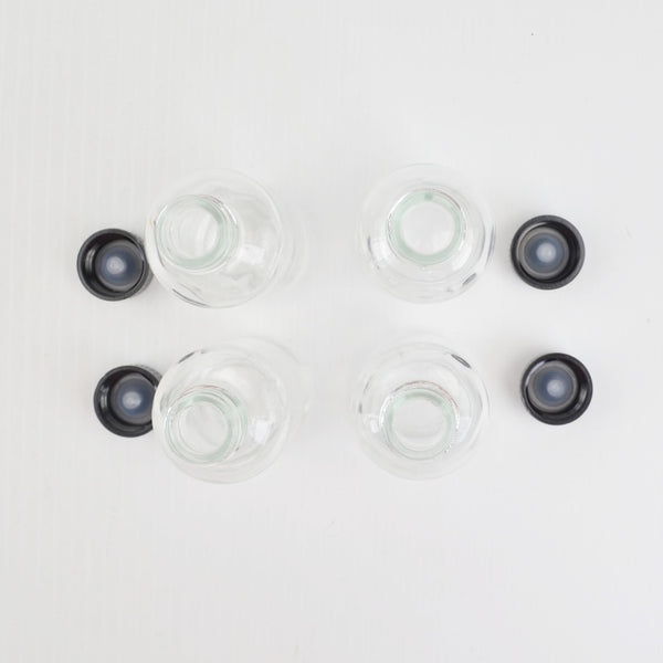 4 Pack 2 Oz Small Clear Glass Bottles with Lids and Stainless Steel Funnel - New