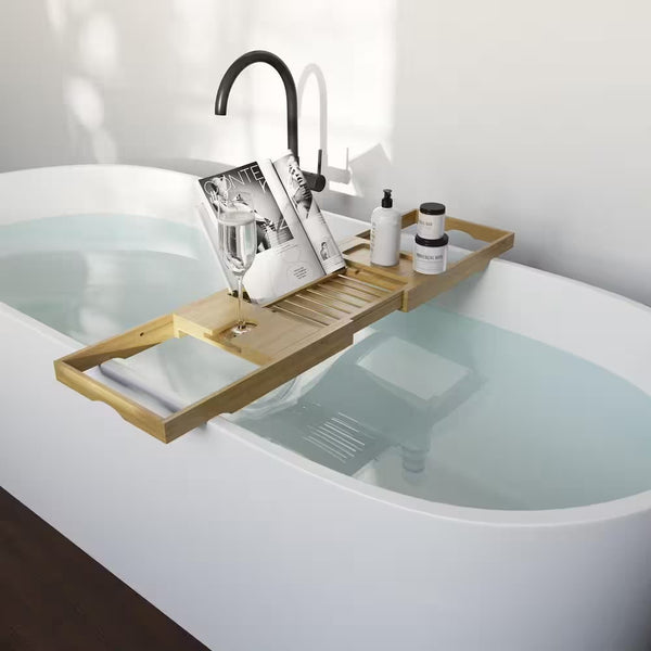 Acacia Bathtub Tray with Tablet Rest Foldable Natural Wood Tray - New Open Box