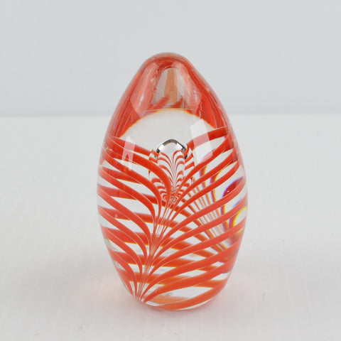 Vintage Studio Ahus Sweden Art Glass Egg Paperweight Red Swirl - 1997 Signed