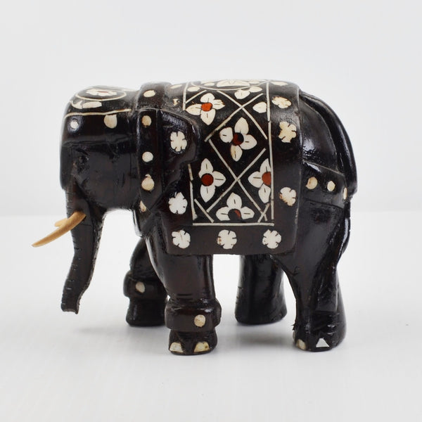 Wooden Elephants Hand Carved Painted Figurine Sculpture Bohemian - Lot of 2