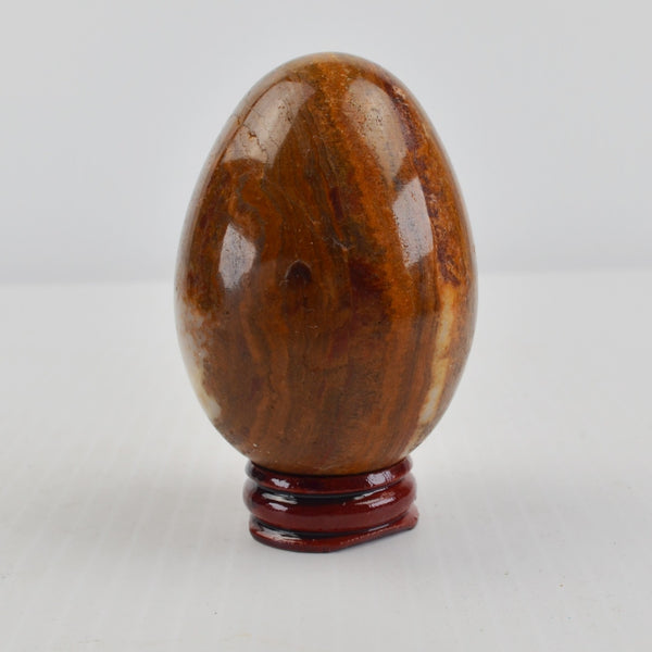 Vintage Alabaster Marble Stone Eggs Polished Brown Swirls Set of 2 w/ Stands 3"