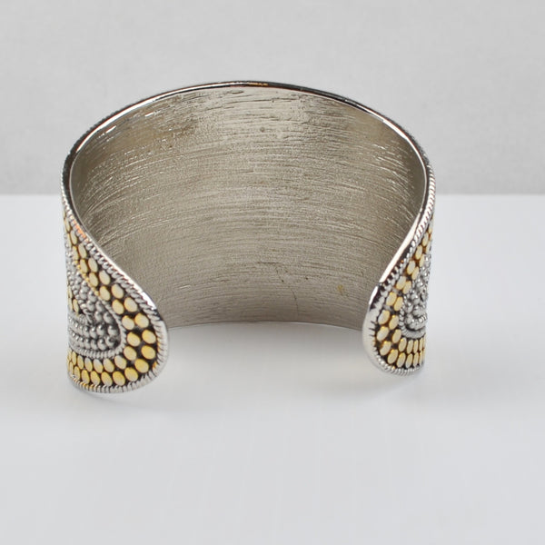 Silver Gold Tone Cuff Bracelet - Heavy, Chunky, Hammered, Studded  - 2.25" Wide