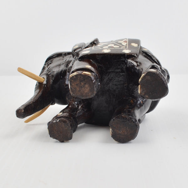 Wooden Elephants Hand Carved Painted Figurine Sculpture Bohemian - Lot of 2