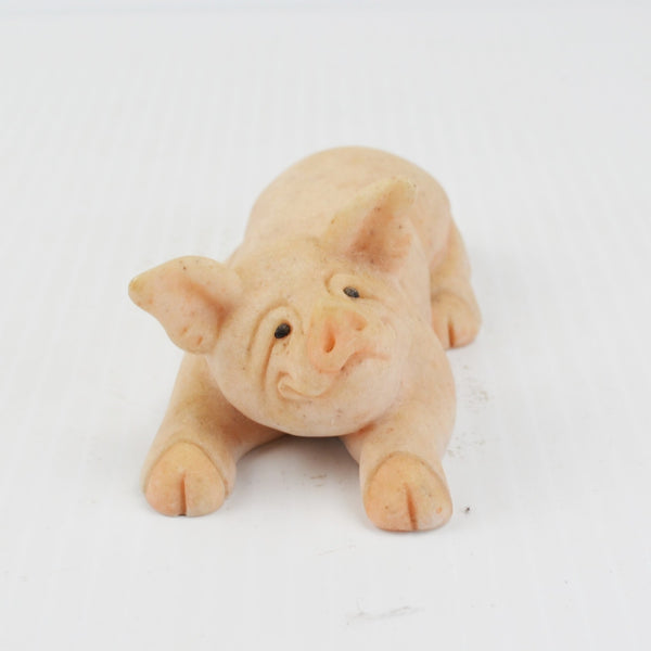 Second Nature Quarry Critters Pig - Laying Stone Pig Figurine - 1999