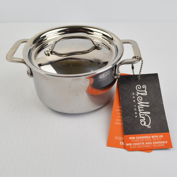 IL Mulino NY Stainless Steel Tri-Ply Mini 4” Casserole with Lid 14 oz Stock Pot