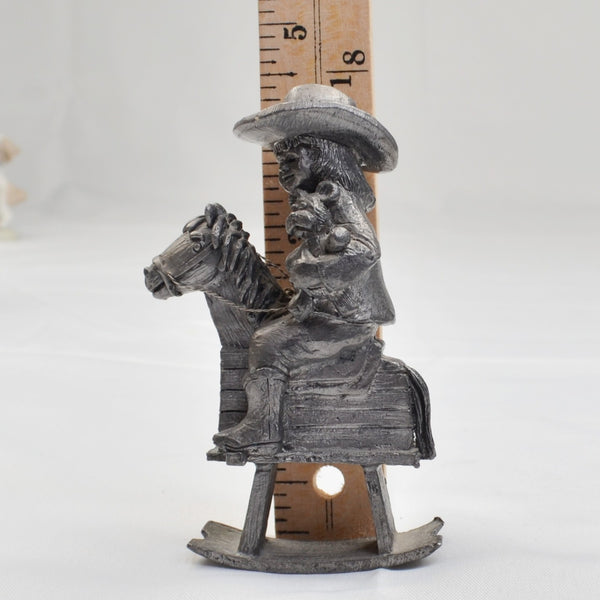 Pewter Cowgirl On Rocking Horse Figurine by Michael Ricker 3057/3500 1982 4.5"