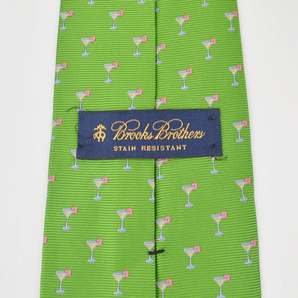 Brooks Brothers Mens Tie Silk - Martini Print - Ribbed Texture Cocktail - USA