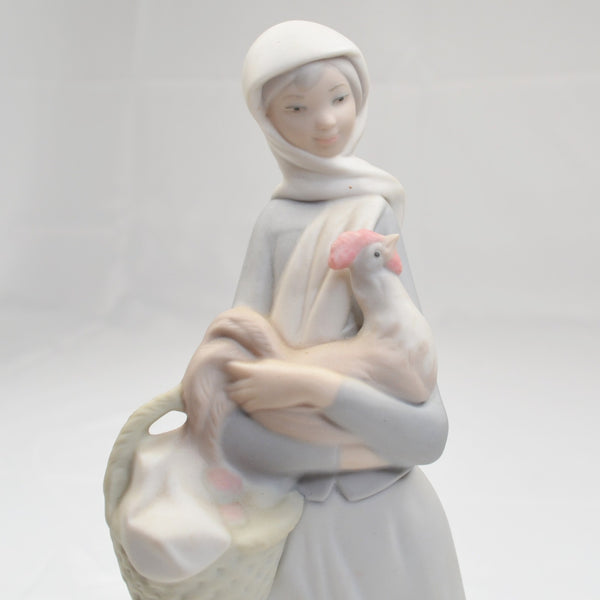 Lladro "GIRL WITH COCKEREL" 4591 Girl With Rooster, Basket Matte Finish Figurine