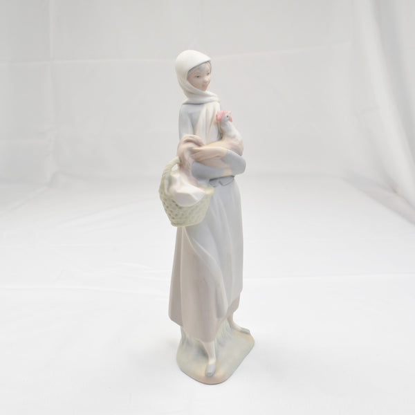 Lladro "GIRL WITH COCKEREL" 4591 Girl With Rooster, Basket Matte Finish Figurine