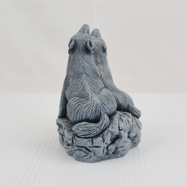 Howling Wolf Wolves Sculpture Figurine Mt. St. Helens Volcanic Ash - Artisan