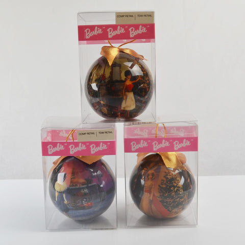 Vintage Barbie Holiday Decoupage Ball Ornament Lot of 3 Barbie Christmas 1997