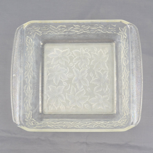 Princess House Fantasia Glass Square Dish 8"  x 8" Poinsettia Square Baking Dish