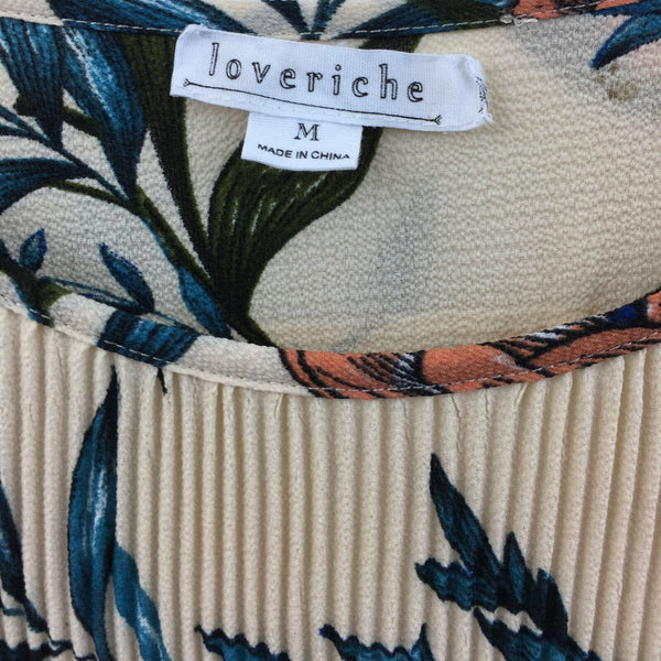 Loveriche Womens Blouse - Beige Floral Tunic Top - Size M