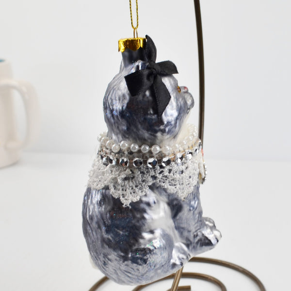 Large Blown Glass Cat Christmas Ornament - Gray Cat Kitten Christmas - 5"