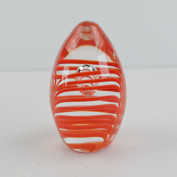 Vintage Studio Ahus Sweden Art Glass Egg Paperweight Red Swirl - 1997 Signed