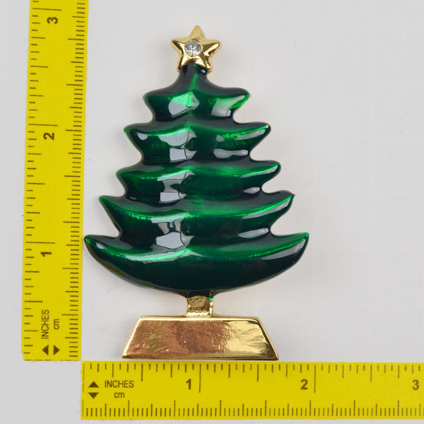 Christmas Tree Brooch - Green Enamel Tree Scarf Pin, Pendant - Home Interiors