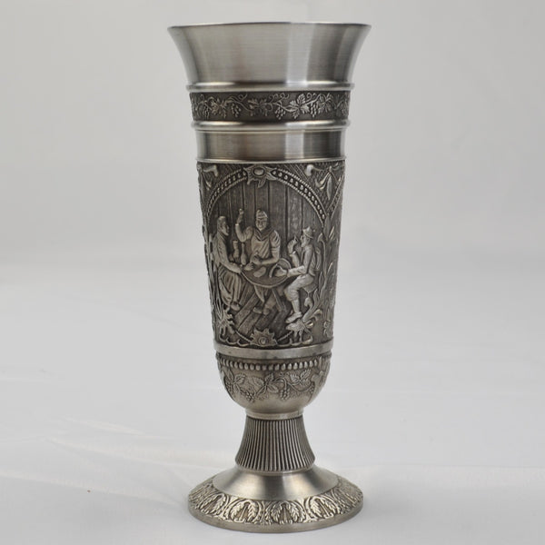 OLWE 94% Pewter 8 in. Chalice Goblet - W Germany Wine Cup - Embossed