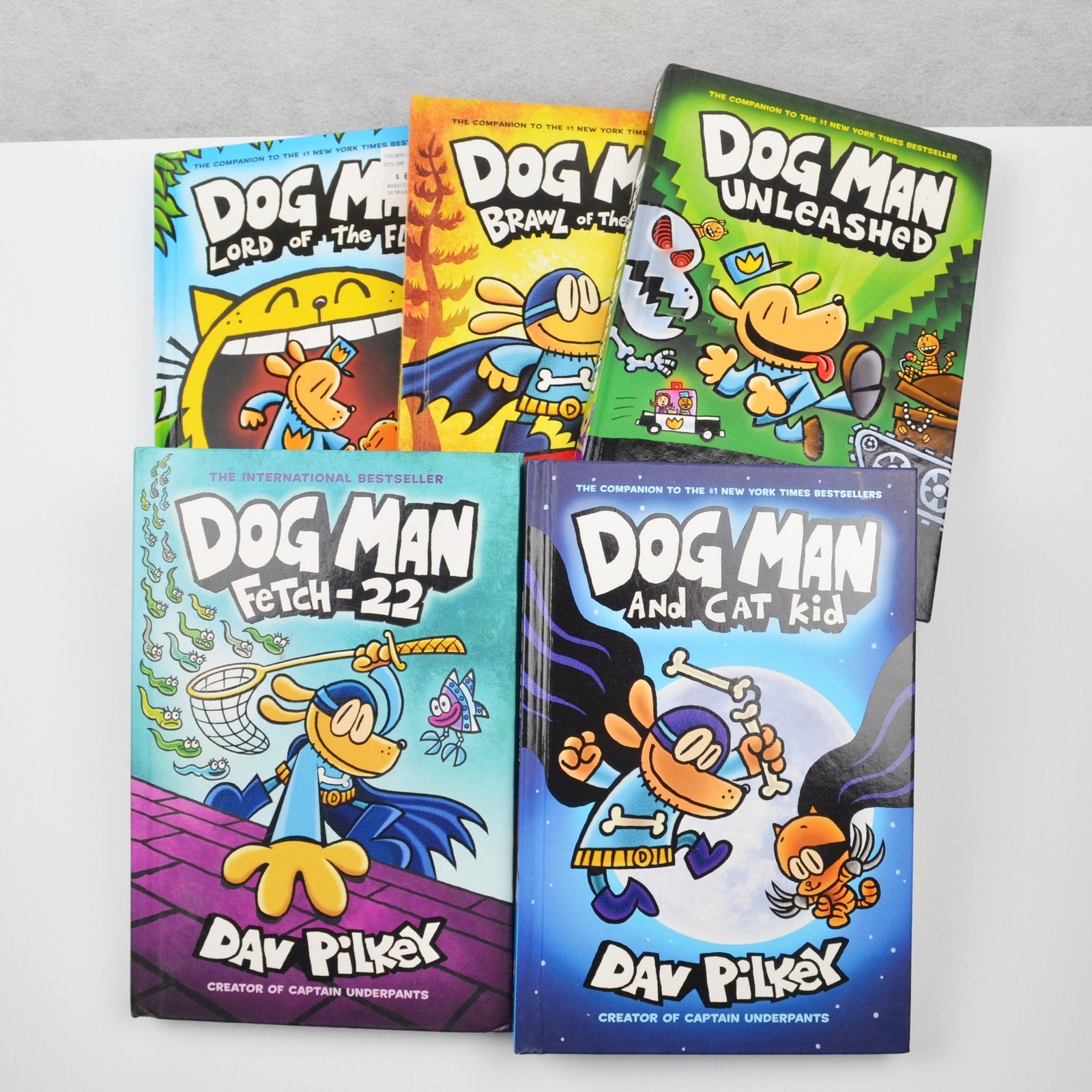 Dog Man by Dav Pilkey - Lot of 5 Books - Cat Kid, Fetch-22, Unleashed, Fleas