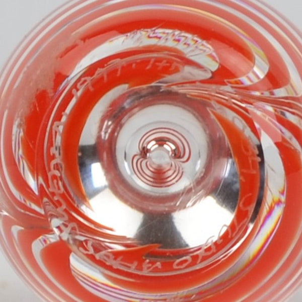 Vintage Studio Ahus Sweden Art Glass Egg Paperweight Red Swirl - 1997 Signed