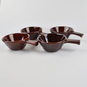 Mar-Crest Daisy Dot Brown Stoneware Soup Bowls with Handle Lot of 4 Vintage