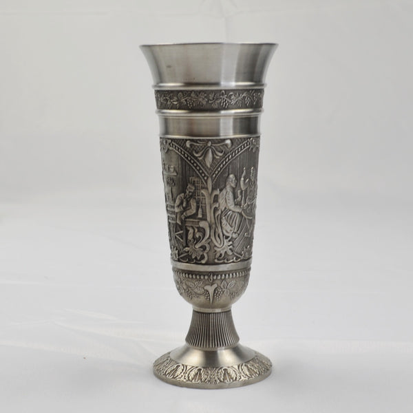 OLWE 94% Pewter 8 in. Chalice Goblet - W Germany Wine Cup - Embossed