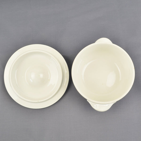PILLIVUYT White 732 Porcelain Soup Bowls with Lids 4 1/4" France - Lot of 2