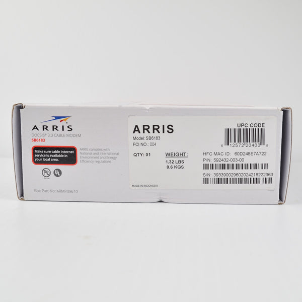 ARRIS SB6183 Surfboard 16x4 DOCSIS 3.0 Cable Modem - White - New Open Box