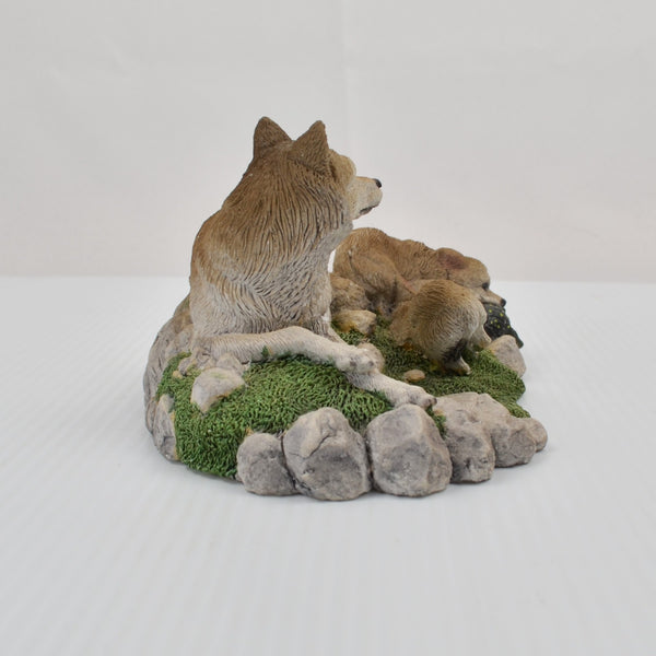 Living Stone Wolf Family Figurine 1995 Wolf Pup Shell Game Wildlife Decor