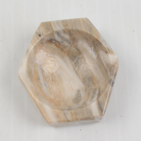 Vintage Alabaster Marble Stone Egg Polished Beige, Dark Rings, Stone Stand 2.5"