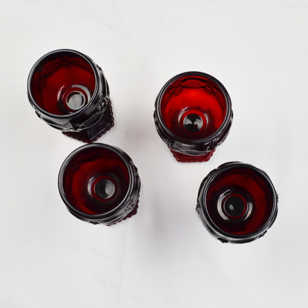 Vintage Avon 1876 Cape Cod Ruby Red Wine Goblets 4.5 Inch Set of 4 Gothic