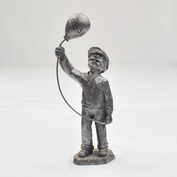 Vtg 1983 Boy w/ Balloon Miniature Sculpture M A Ricker Pewter Signed & Numbered