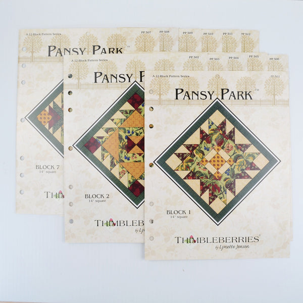 Vintage 2002 Thimbleberries PANSY PARK Complete Set of 12 Quilt Block Patterns