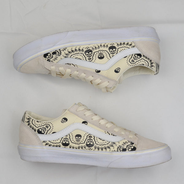 Vans Bandana Skull Paisley Cream Black Suede Sneakers Men 8.5 Women 10 Style 36