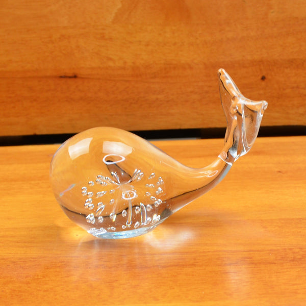 Vintage Blown Art Glass Whale Figurine Paperweight - Bubbles, Flat  Bottom
