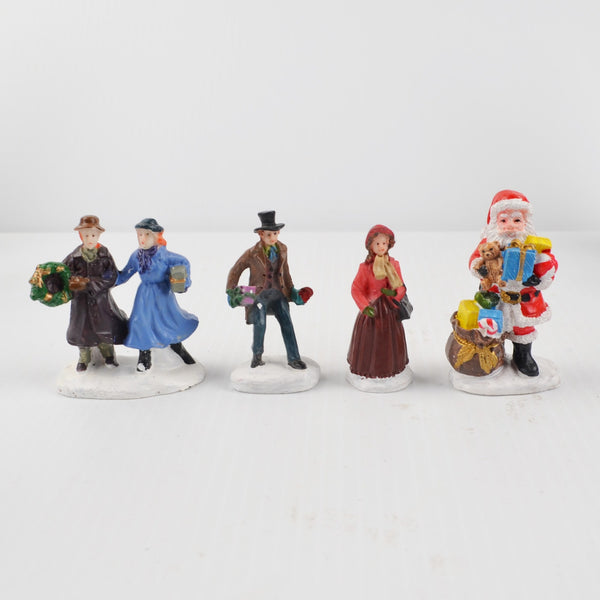 Lot of 17 Holiday Time Christmas Village Trees Figures Lamp People Santa Clock