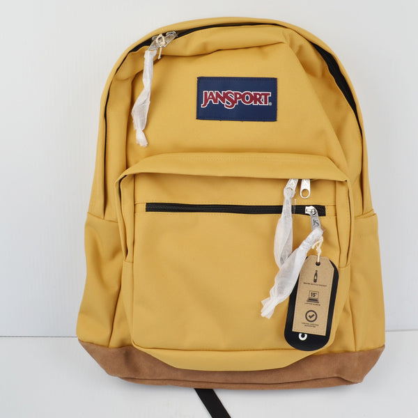 JanSport Right Pack Backpack Daypack Padded 15" Laptop Curry Leather Bottom