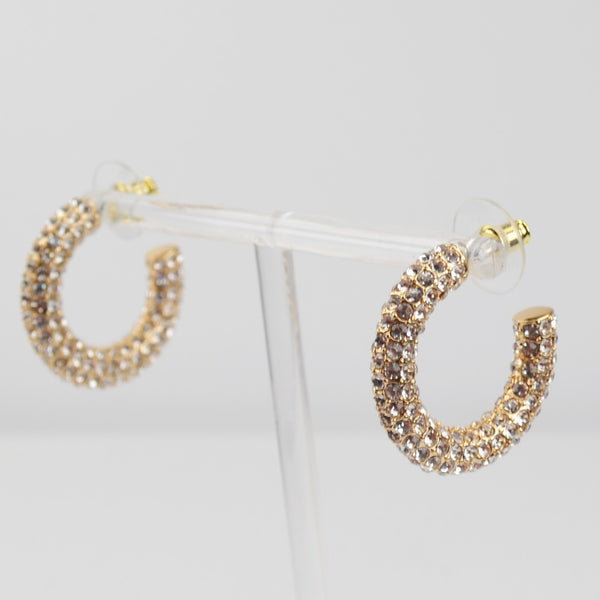 Park Lane Crystal Rhinestone Paved Hoop Earrings - Gold Tone  - NEW