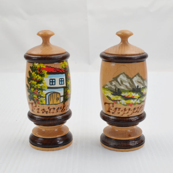 Vintage Souvenir Spice Rack: Bulgaria Wooden Spice Jars - Hand Painted Folk Art