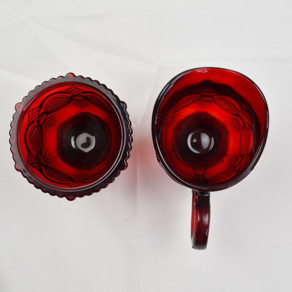 Vintage Avon Cape Cod Ruby Red Glass Creamer and Sugar Bowl