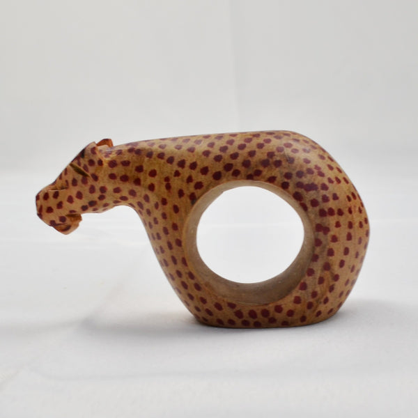 Wood Napkin Rings African Safari Animals Hand Carved, Set of 6, Vintage