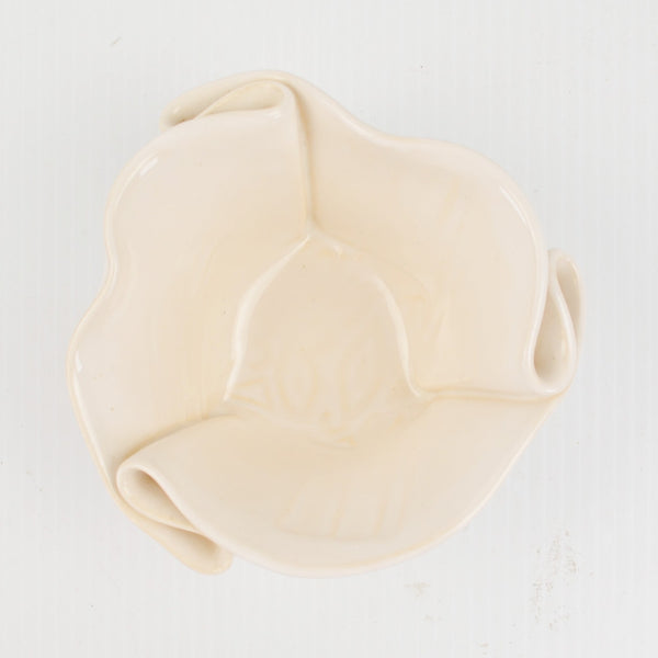 Studio Art Pottery Bowl Rippled, Scalloped, Ruffled, Hand Thrown Signed 5" White