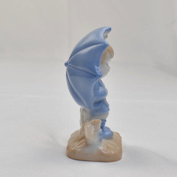 Vintage Blue White Porcelain Japan Farm Country Boy Figurine - Umbrella and Dog
