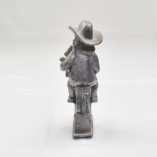 Pewter Cowgirl On Rocking Horse Figurine by Michael Ricker 3057/3500 1982 4.5"