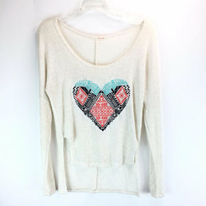 Papaya Womens Sweater High-Low - Heart Design - Size Small