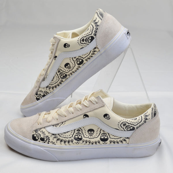 Vans Bandana Skull Paisley Cream Black Suede Sneakers Men 8.5 Women 10 Style 36