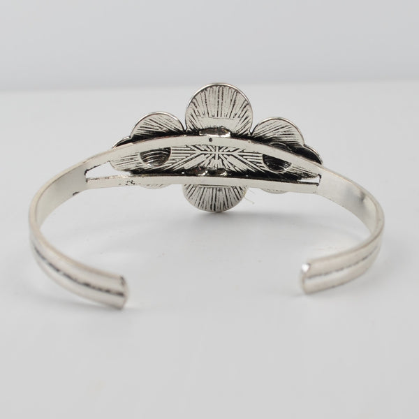 Western Silver Tone Cuff Bracelet - Olive Green Stone - Southwestern Cowgirl