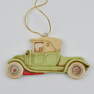 Shackman Old Time Autos Bisque Ceramic Hanging Christmas Ornament Model A 1985