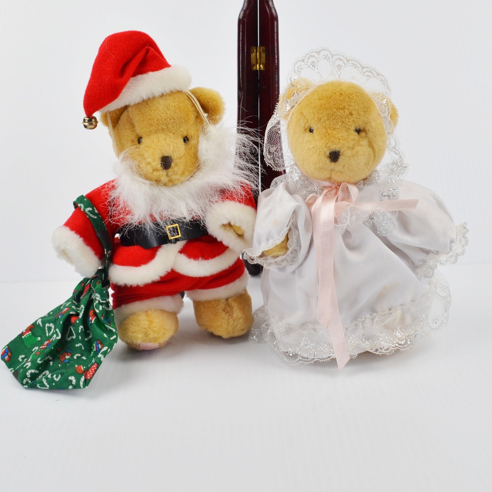 Madame Alexander Santa Bear Christmas, Bear in Satin Dress - 8" Jointed Lot of 2