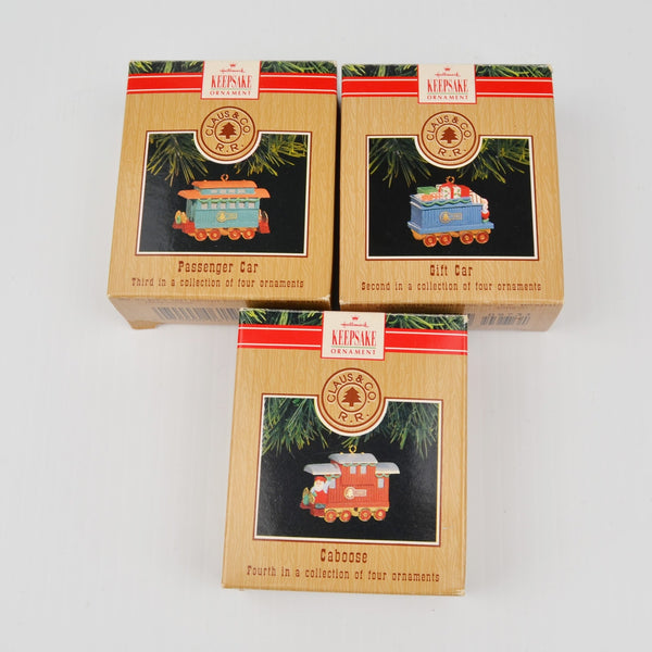 Hallmark Claus & Co R.R Train Set of 3 Mini Car Ornaments 1991 Gift Car, Caboose